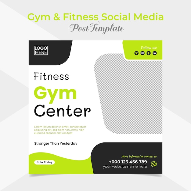 Plik wektorowy promocyjny post w mediach społecznościowych na siłownię i fitness oraz szablon banera na facebooku i instagramie