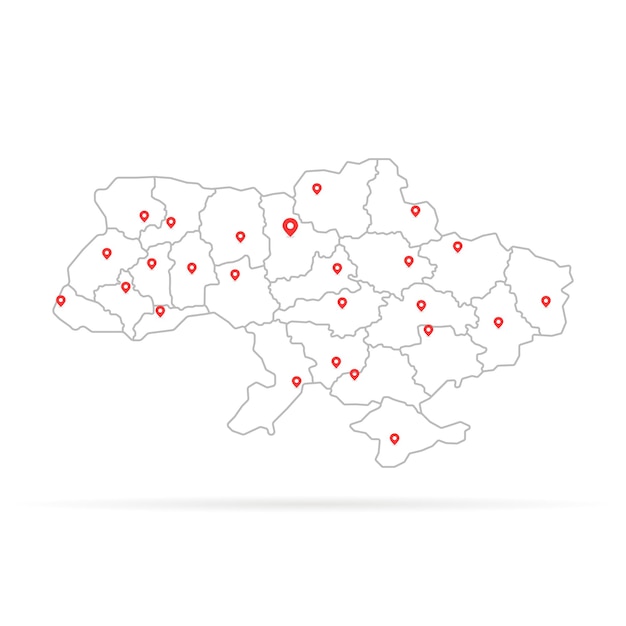 Prosta Cienka Linia Ukraina Z Czerwoną Mapą Pin Europejskiej Regionalnej Geografii I Nowoczesnej Koncepcji Elementu Infografiki Niezwykły Projekt Graficzny Szczegółowej Granicy Administracyjnej Na Białym Tle