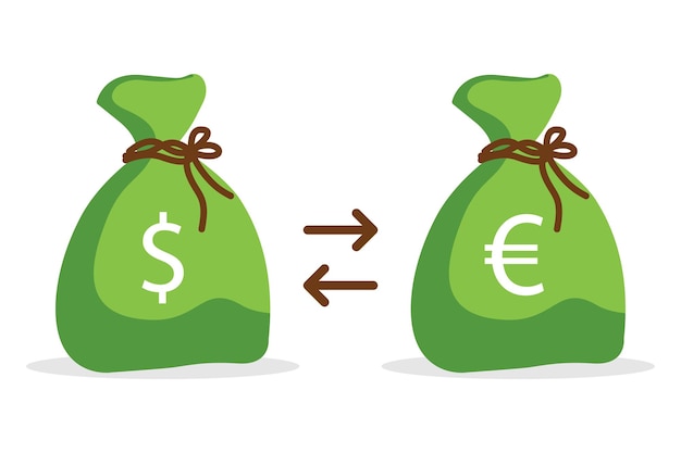 Plik wektorowy prosta ikona wymiany walut, znak waluty banku, symbol przelewów pieniężnych w euro i dolarach