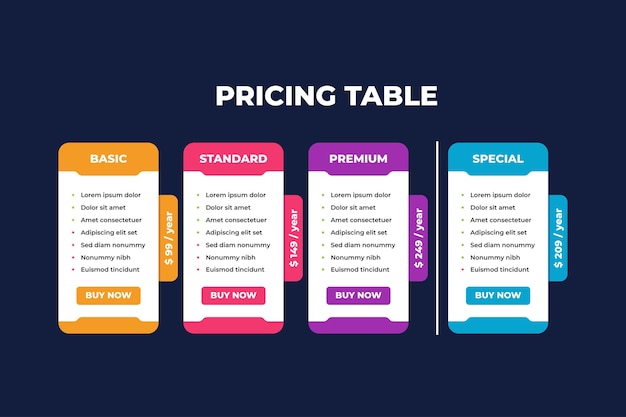 Plik wektorowy prosta kolorowa tabela cen infografika