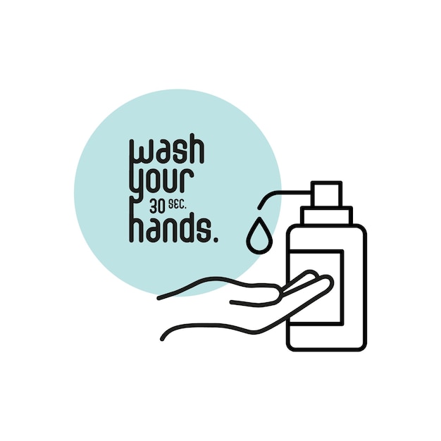 Prosta konstrukcja do mycia rąk ikoną mydła. Napis umyć ręce. Ilustracja wektorowa linii