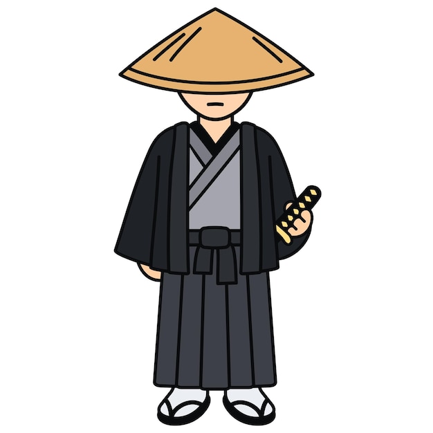 Plik wektorowy prosta kreskówka japoński samuraj ilustracja