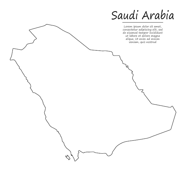 Plik wektorowy prosta mapa konturowa arabii saudyjskiej, w stylu linii szkicu