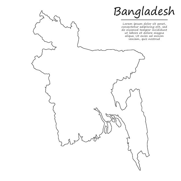 Prosta Mapa Konturowa Bangladeszu, W Stylu Linii Szkicu