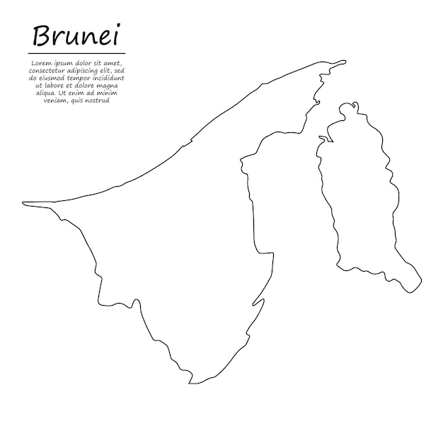 Prosta Mapa Konturowa Brunei, Sylwetka W Stylu Linii Szkicu