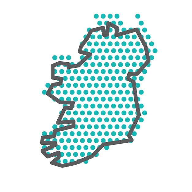 Prosta mapa konturowa Irlandii z zielonym wzorem punktów półtonowych
