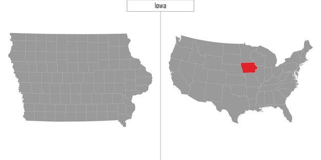 Prosta mapa stanu Iowa w Stanach Zjednoczonych i lokalizacja na mapie USA