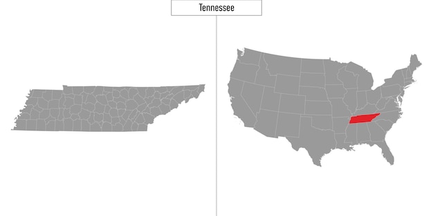 Prosta mapa stanu Tennessee w Stanach Zjednoczonych i lokalizacja na mapie USA