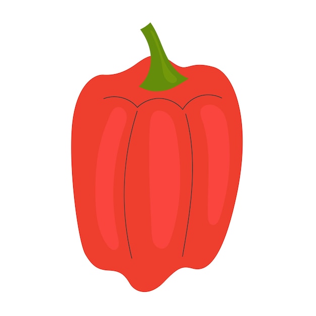 Plik wektorowy prosta pojedyncza słodka papryka, czerwona papryka. zdrowa żywność, witaminy, warzywa. ilustracja w stylu płaskiej