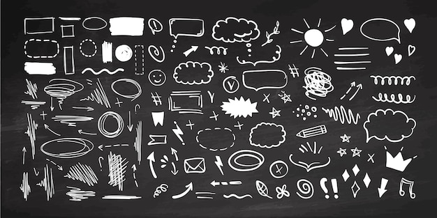 Proste elementy stylu rysunku Doodle urocze elementy linii atramentu izolowane na tablicy