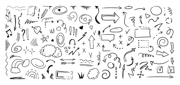 Proste elementy stylu szkicu Doodle urocze elementy linii atramentu na białym tle