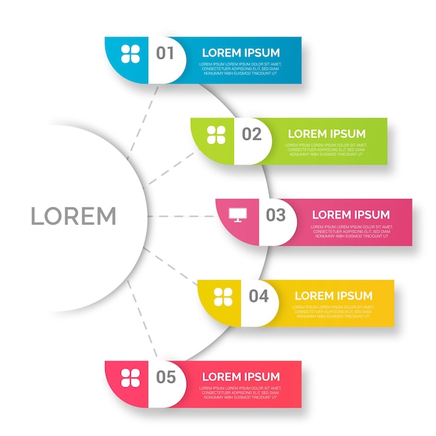 Proste Infografiki Koła Z Pięciokolorowym Nowoczesnym Paskiem Tytułu