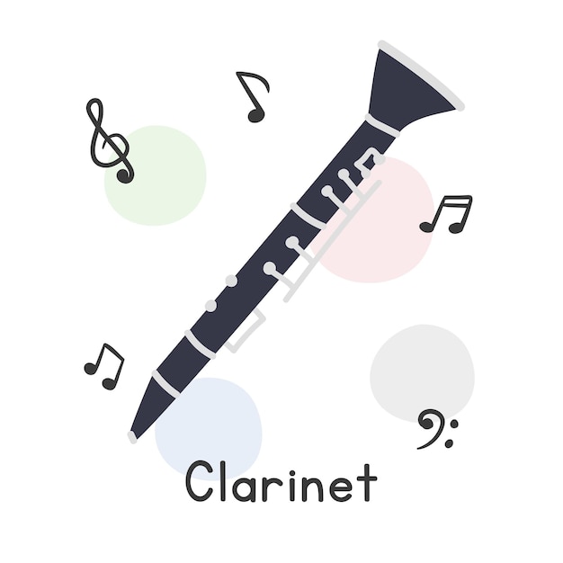 Plik wektorowy proste klarnet clipart kreskówka styl instrument dęty drewniany płaski wektor ilustracja ręcznie rysowane doodle