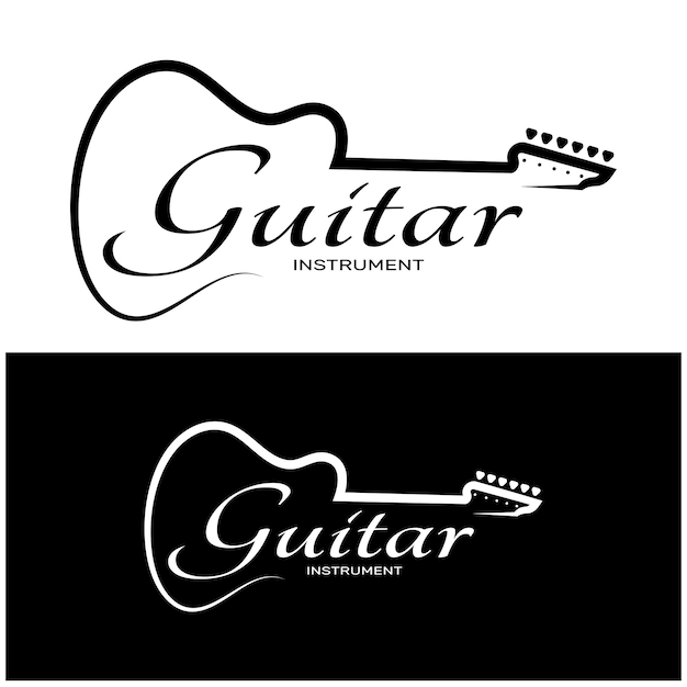 Proste logo instrumentu muzycznego gitary dla sklepu muzycznego sklepu muzycznego aplikacje do lekcji gry na gitarze