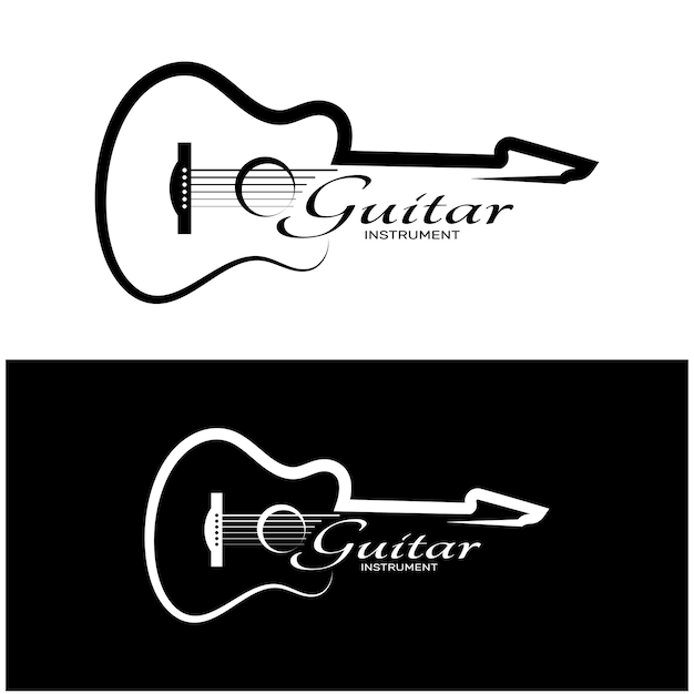 Proste logo instrumentu muzycznego gitary dla sklepu muzycznego sklepu muzycznego aplikacje do lekcji gry na gitarze