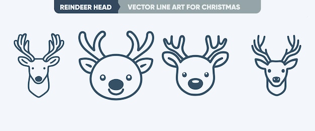 Proste Minimalne Cienka Linia Renifera i Elk Head Outline Icon Set na Boże Narodzenie i Nowy Rok