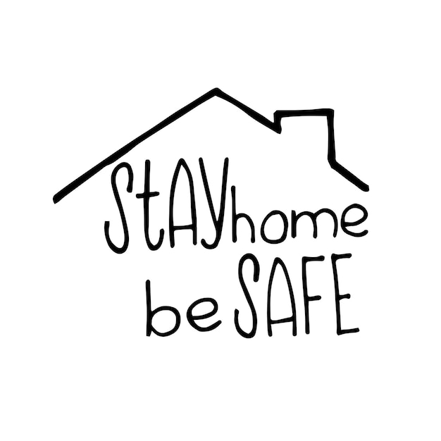 Plik wektorowy proste słodkie napisy na temat zostań w domu doodle styl ilustracji wektorowych ikona zostań w domu