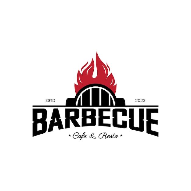 Plik wektorowy prosty grill vintage gorący grill ze skrzyżowanymi płomieniami i łopatką logo dla kawiarni z odznaką restauracji i barvector