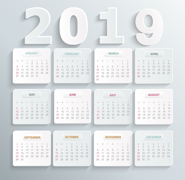 Prosty Kalendarz Na 2019 Rok