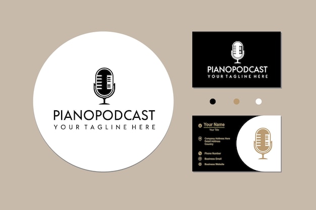 Prosty Mikrofon Mikrofonowy Z Pianinem Dla Biznesu Ikona Podcastu Logo Design Vector Inspiration