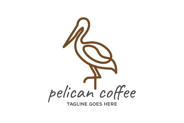 Prosty Minimalistyczny Flamingo Pelikan Bocian Czapla Ptak Z Konturem Linii Kawy Dla Cafe Logo Design Vector