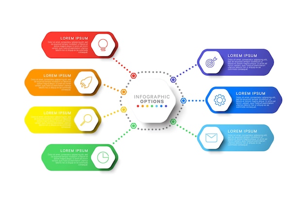 Prosty Siedmioetapowy Projekt Układu Graficznego Szablon Z Sześciokątnymi Elementami Proces Biznesowy