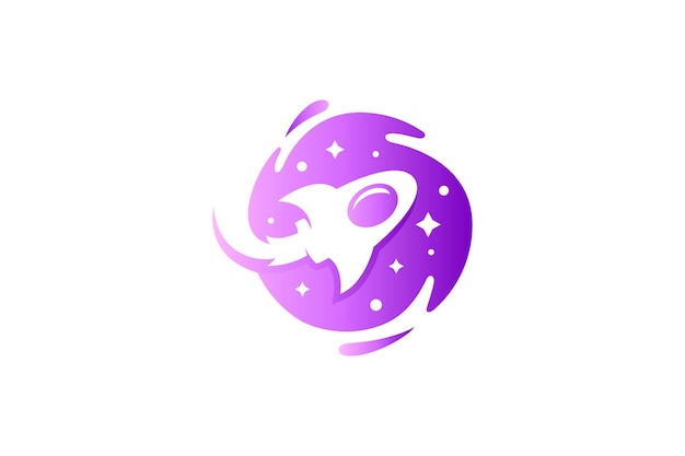 Plik wektorowy prosty szablon logo rakiety z fioletowym kolorem gradientu