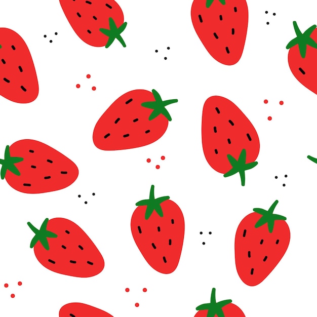 Prosty wektor wzór truskawka na białym tle Doodle płaskie rysowane tekstury