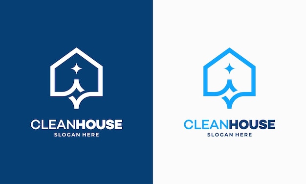 Prosty zarys koncepcji projektowania logo Clean House, wektor logo usługi sprzątania