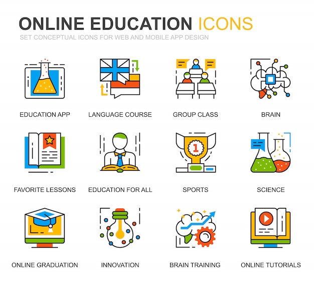 Prosty Zestaw Ikon Edukacji I Linii Wiedzy Na Stronie Internetowej