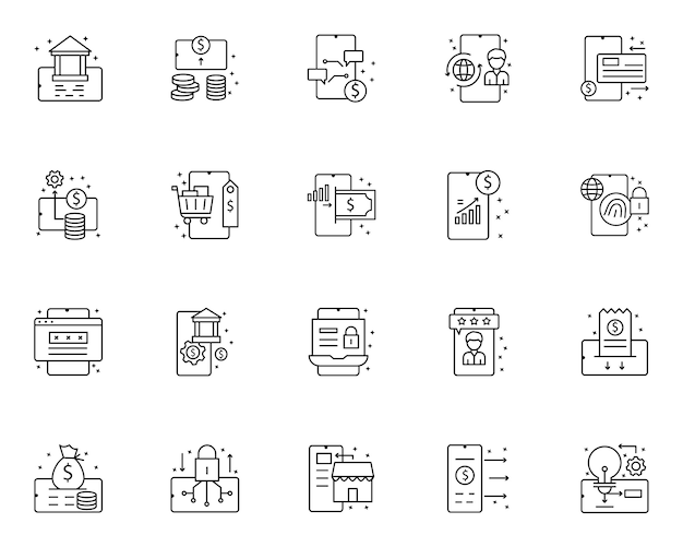 Prosty Zestaw Ikon Związanych Z Płatności Mobilnych W Stylu Linii