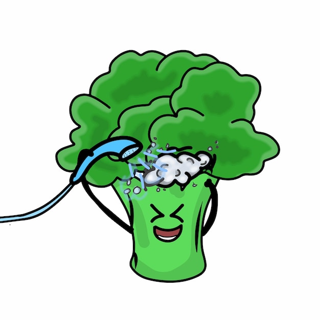 Prysznic Cute Brokuły Charakter Wektor Szablon Projektu Ilustracja