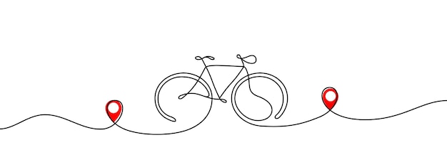 Plik wektorowy przebieg roweru do punktu końcowego rower i trasa symbol celu podróży