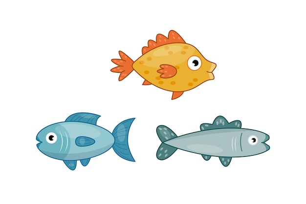 Plik wektorowy przedmioty do wędkowania zestaw kolorowe ryby aktywny tryb życia i wypoczynek podwodna fauna i dzikie życie