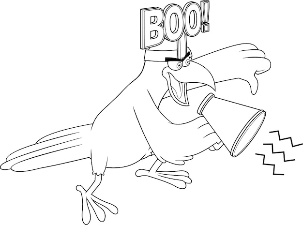 Przedstawiona Postać Ptaka Wrona Krzyczy Do Megafonu I Daje Kciuki W Dół. Ilustracja