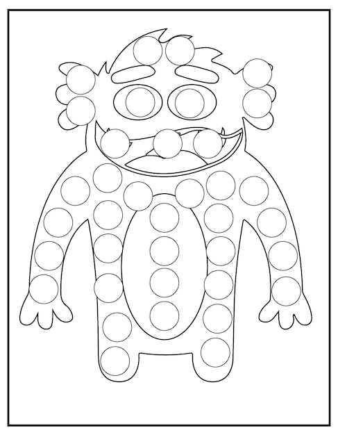 Plik wektorowy przedszkole arkusz do ćwiczenia umiejętności motorycznych dot marker monster coloring page