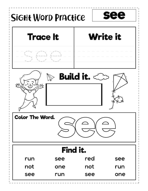 Przedszkole Sight Words ćwiczenie Arkuszy