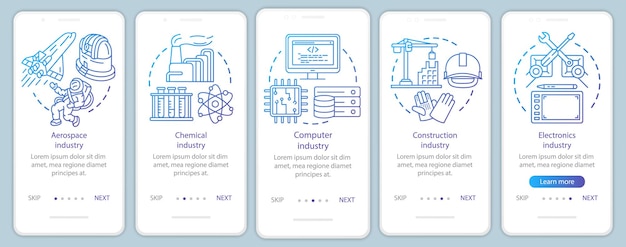 Przemysł Badawczy Onboarding Szablon Wektora Ekranu Strony Aplikacji Mobilnej Usługi Informacyjne Instruktaż Kroki Strony Internetowej Z Ilustracjami Liniowymi Koncepcja Interfejsu Smartfona Ux Ui Gui