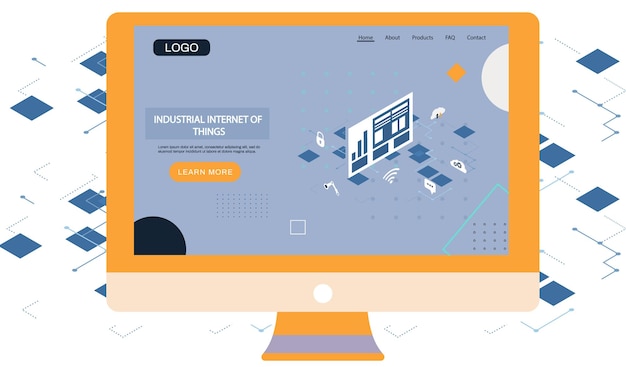 Przemysłowy internet rzeczy strona internetowa na komputerze Nowoczesna technologia informacyjna i sieć