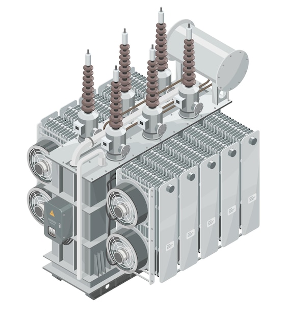 Przemysłowy Transformator Mocy Izometryczny Electric Power Energy Maszyna Koncepcja Pracy Kreskówka