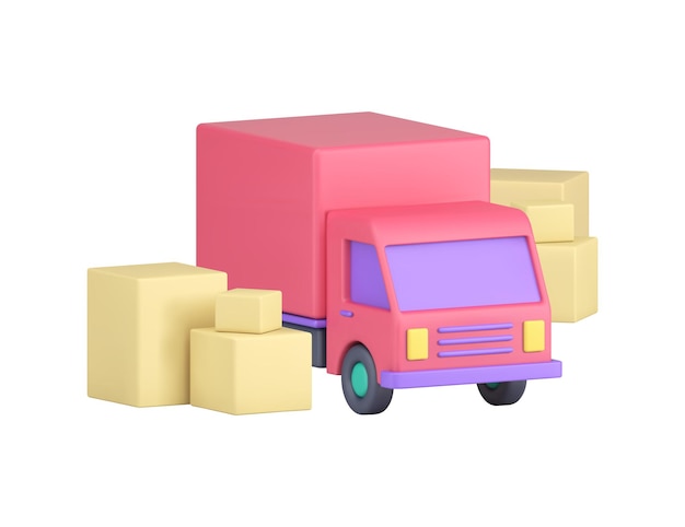 Przenoszenie ładunków, wysyłka pocztowa, transport logistyczny, usługa dystrybucji 3D, ikona realistyczna, wektor