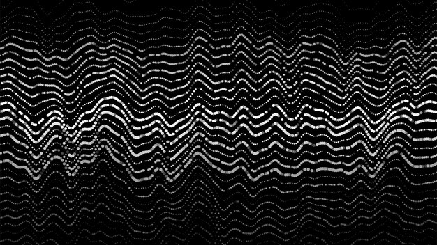 Przepływ białych błyszczących cząstek na czarnym tle Gradient dynamicznej fali dźwiękowej półtonów ilustracji wektorowych