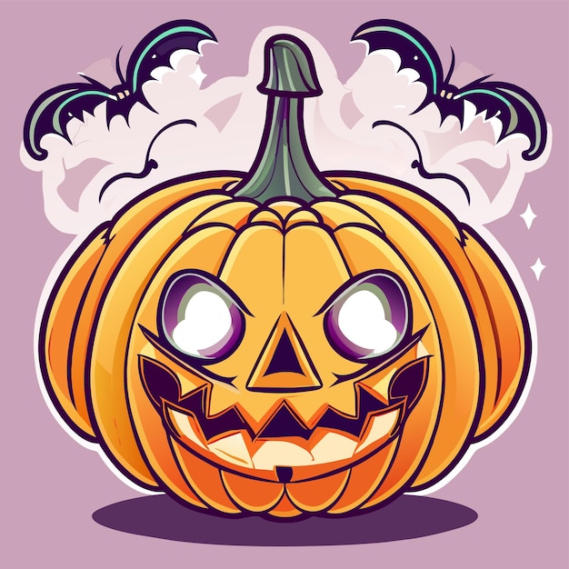 Przerażająca Dynia Halloween Lanterna Ręcznie Narysowana Płaska Stylowa Naklejka Kreskówkowa