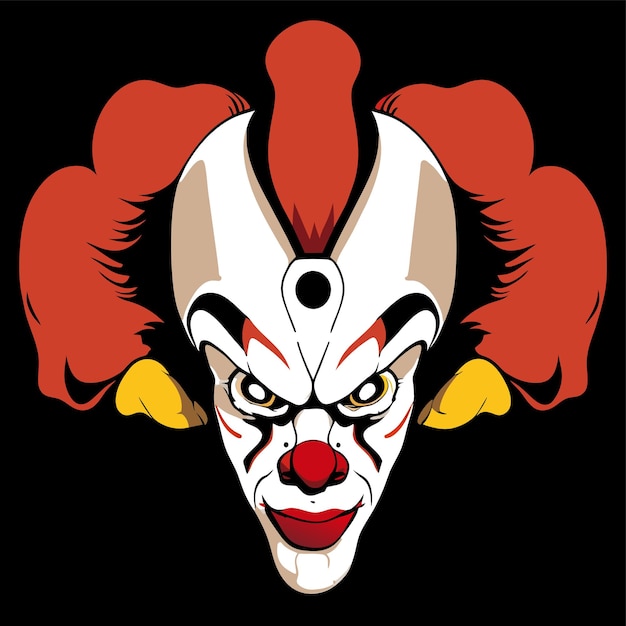 Plik wektorowy przerażająca głowa klauna halloween ręcznie narysowana płaska stylowa naklejka kreskówkowa ikonka koncepcja izolowana