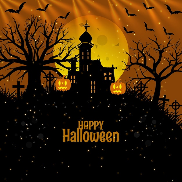 Przerażający sztandar Halloween w pełni księżyca i szablon nawiedzonego domu czarownic 09