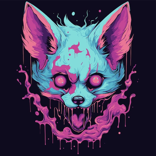 przerażający zombie kolorowy lis portret zwierzę wektor logo koszulki