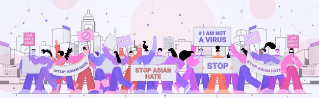 Przestań Azjatycką Nienawiść. Osoby Trzymające Plakaty Przeciwko Rasizmowi. Wspierać Ludzi Podczas Pandemii Koronawirusa