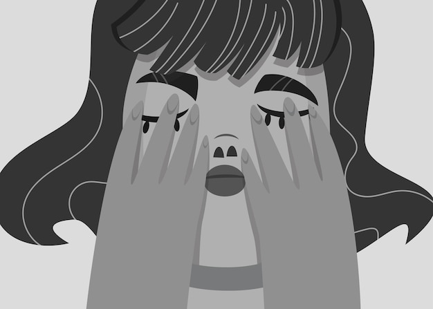 Przestraszona dziewczynka ukrywa twarz wektor ilustracja