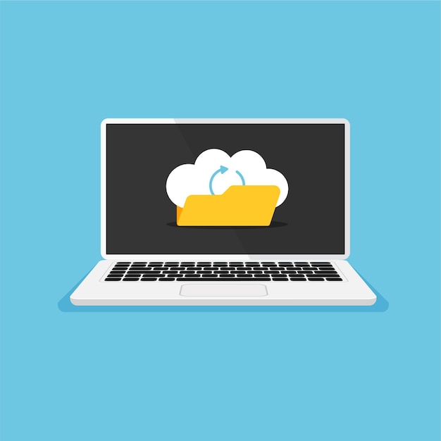 Plik wektorowy przesyłanie i przesyłanie plików do laptopa lub przechowywania w chmurze proces pobierania ilustracji wektorowych