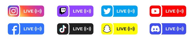 Plik wektorowy przesyłanie strumieniowe na żywo ikon mediów społecznościowych ilustracja wektorowa instagram facebook twitch odznaka transmisji na żywo